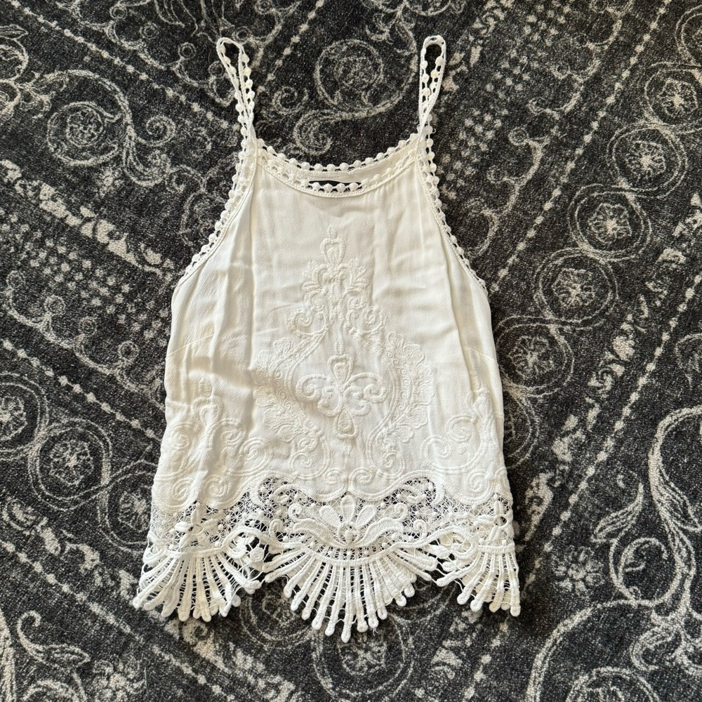Kendall & Kylie White Embroidered Tank Top